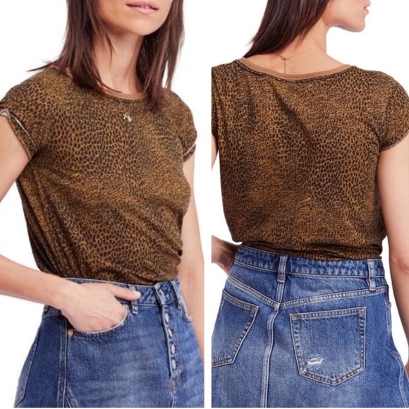 Free People We The Free Size Small Clare Animal Printed Leopard Cheetah T-Shirt - Picture 1 of 14